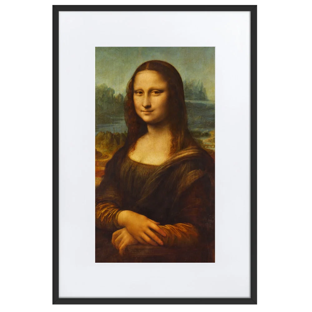 Mona Lisa - cartel en un marco con paspartú Negro Leonardo da Vinci