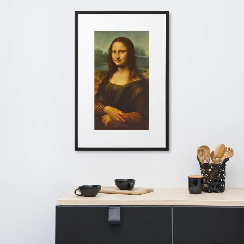 Mona Lisa - cartel en un marco con paspartú Negro Leonardo da Vinci