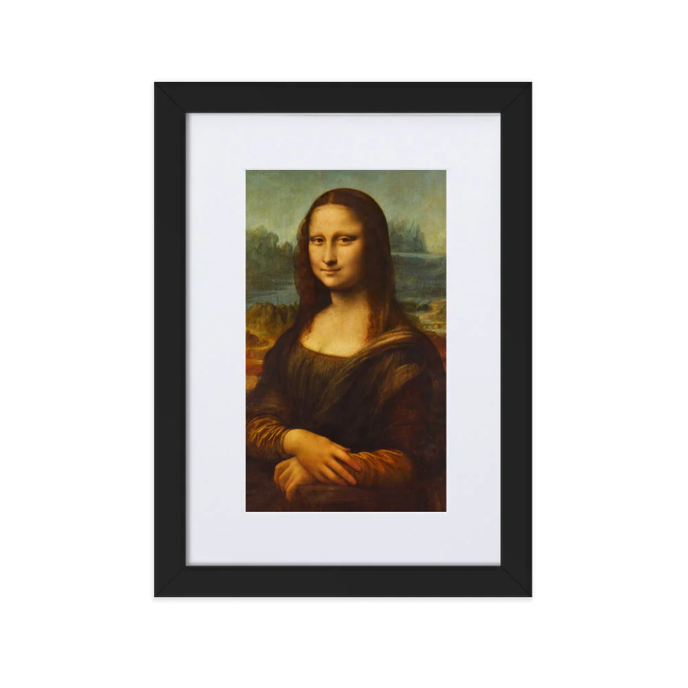 Mona Lisa - cartel en un marco con paspartú Negro Leonardo da Vinci