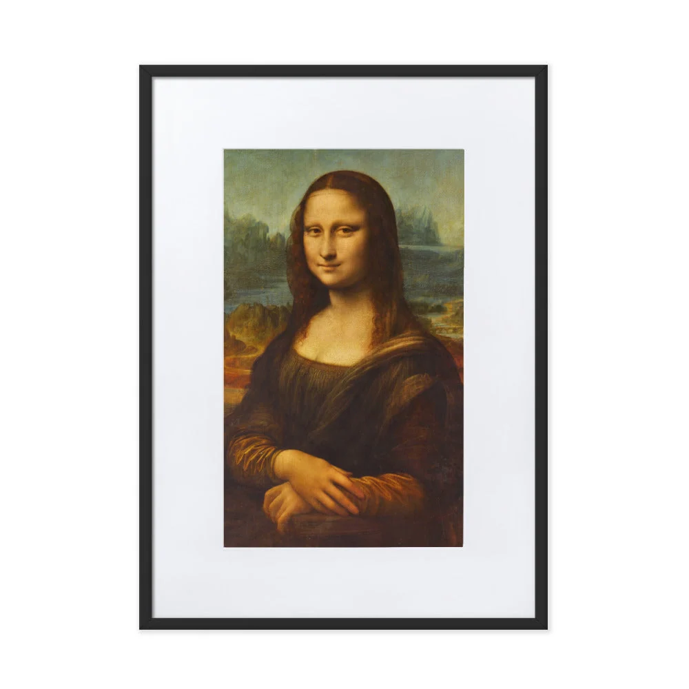 Mona Lisa - cartel en un marco con paspartú Negro Leonardo da Vinci