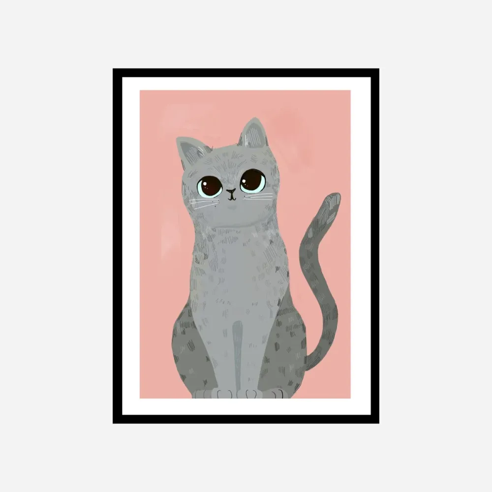 Cat Salmon Pink Art Print LNC Originals