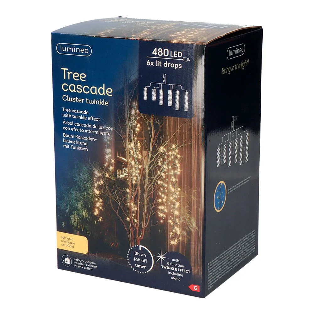 CORTINA CASCADA PARA ÁRBOL, MULTIFUNCIÓN, ORO SUAVE, 480 LEDS, 2 m LUMINEO