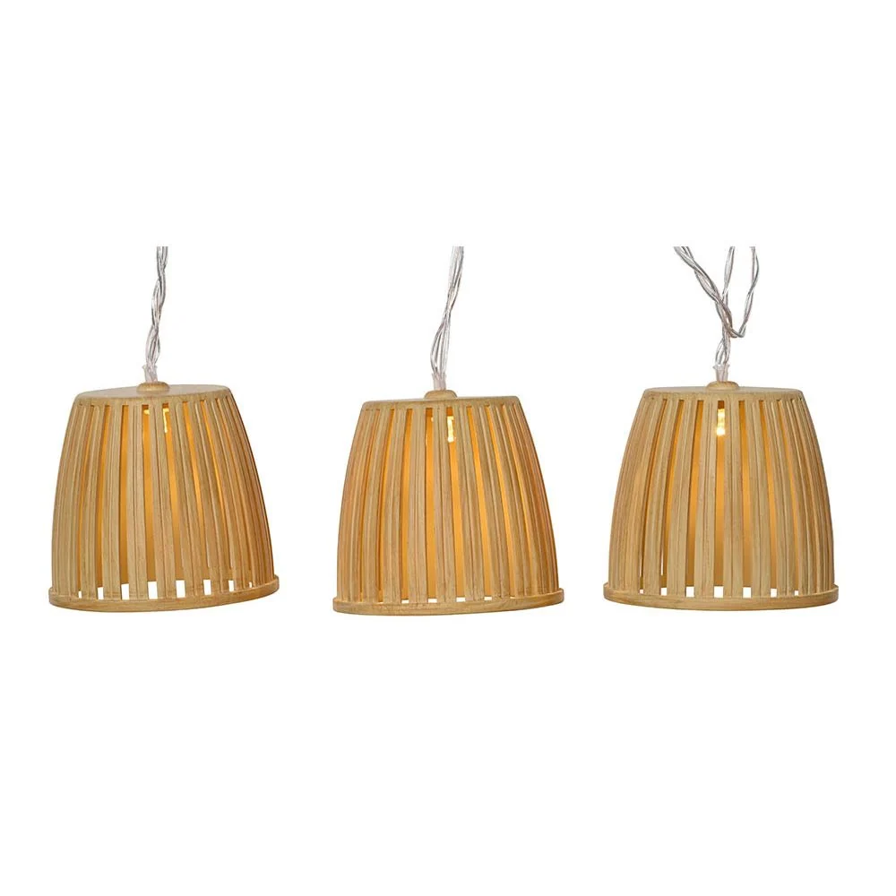 GUIRNALDA SOLAR CESTO DE COLOR MADERA LUMINEO