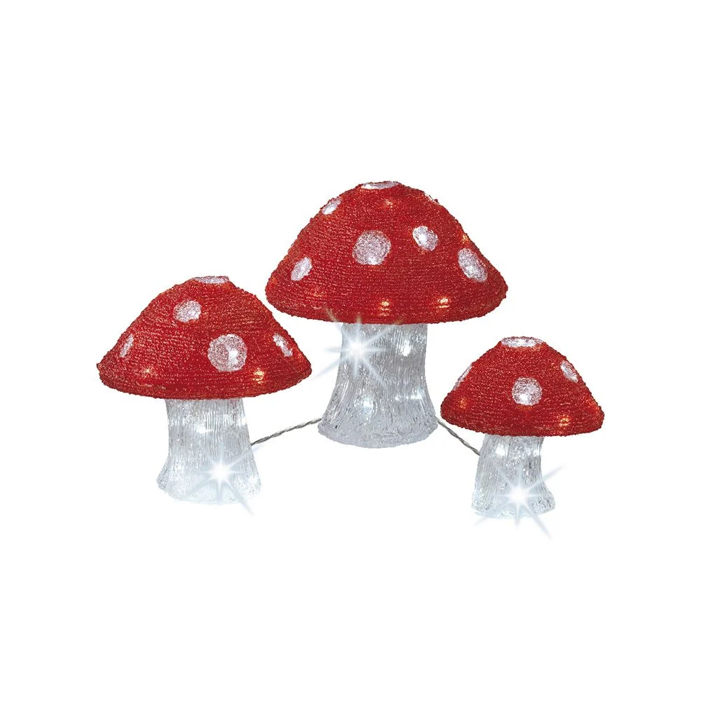 SET DE 3 FIGURAS CHAMPIÑON ACRILICO EXTERIOR 25cm/20cm/18cm LUMINEO