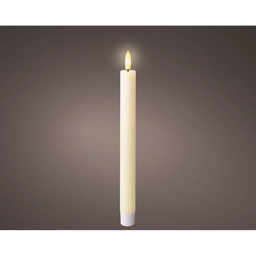 VELA DE CERA LED COLOR BEIGE Ø2,2 x 24,5 cm. PACK 2 uds LUMINEO