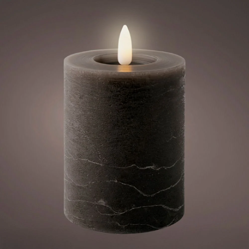 VELA DE CERA LED, COLOR GRIS ANTRACITA, SUPERFICIE RÚSTICA, Ø7 x 11,2 cm LUMINEO