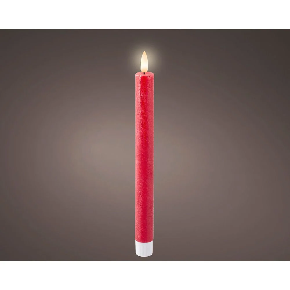 VELA DE CERA LED COLOR ROJO Ø2,2 x 24,5 cm. PACK 2 uds LUMINEO