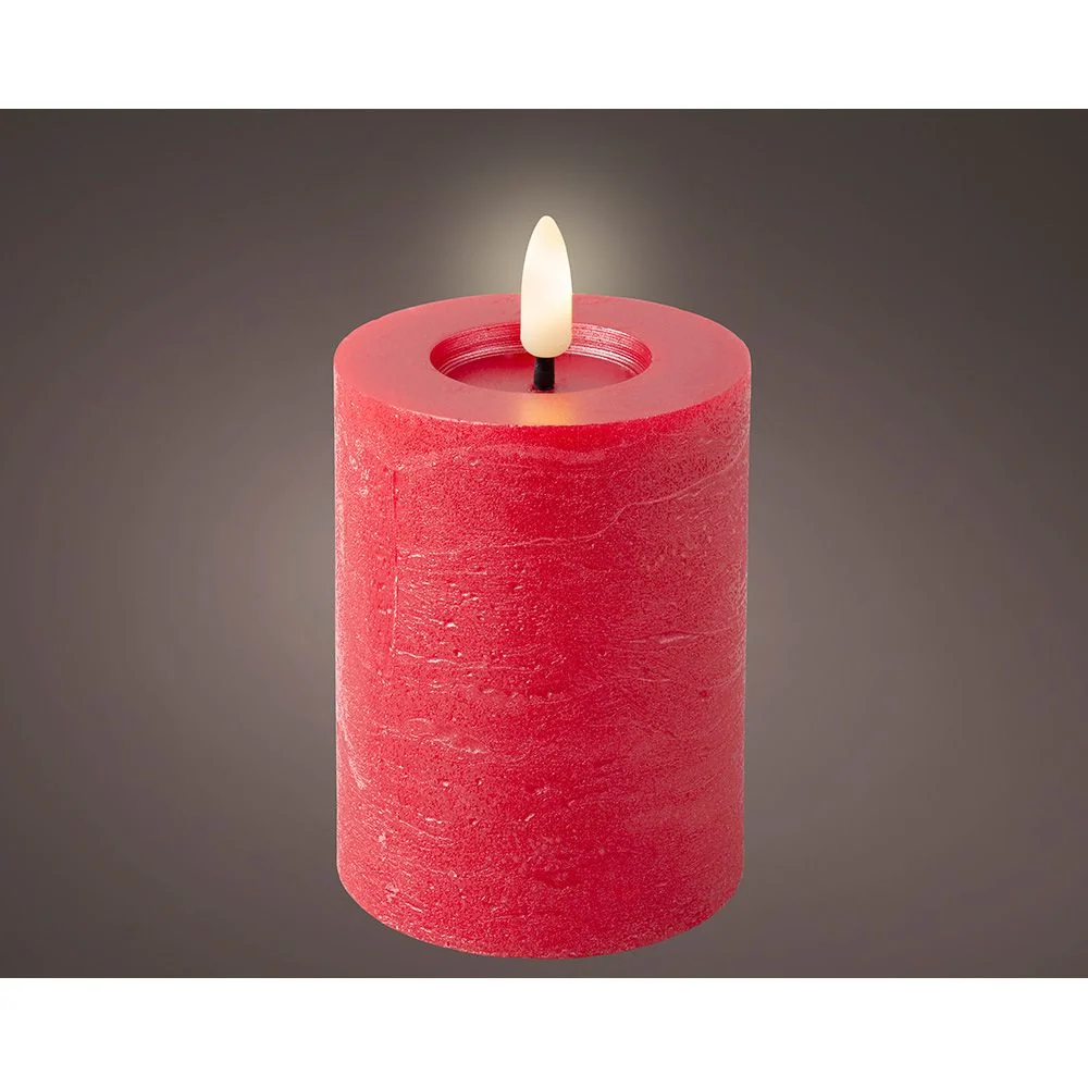 VELA DE CERA LED, COLOR ROJO, SUPERFICIE RÚSTICA Ø7 x 12 cm LUMINEO