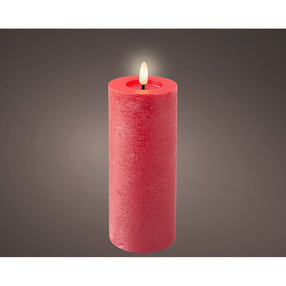 VELA DE CERA LED, COLOR ROJO, SUPERFICIE RÚSTICA Ø7 x 19 cm LUMINEO