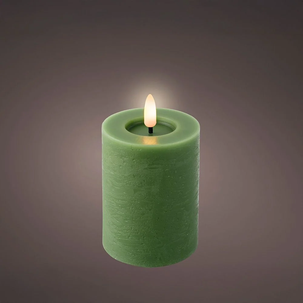VELA DE CERA LED, COLOR VERDE, ACABADO RÚSTICO, Ø7 x 11,2 cm LUMINEO