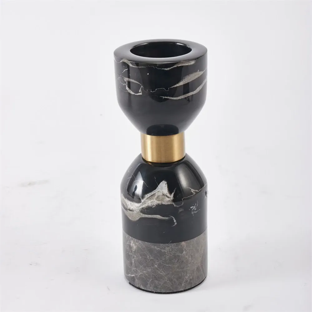 CANDELERO HIERRO & MARMOL COLOR: NEGRO & GRIS ? 8*H22CM LUXURY LIVING