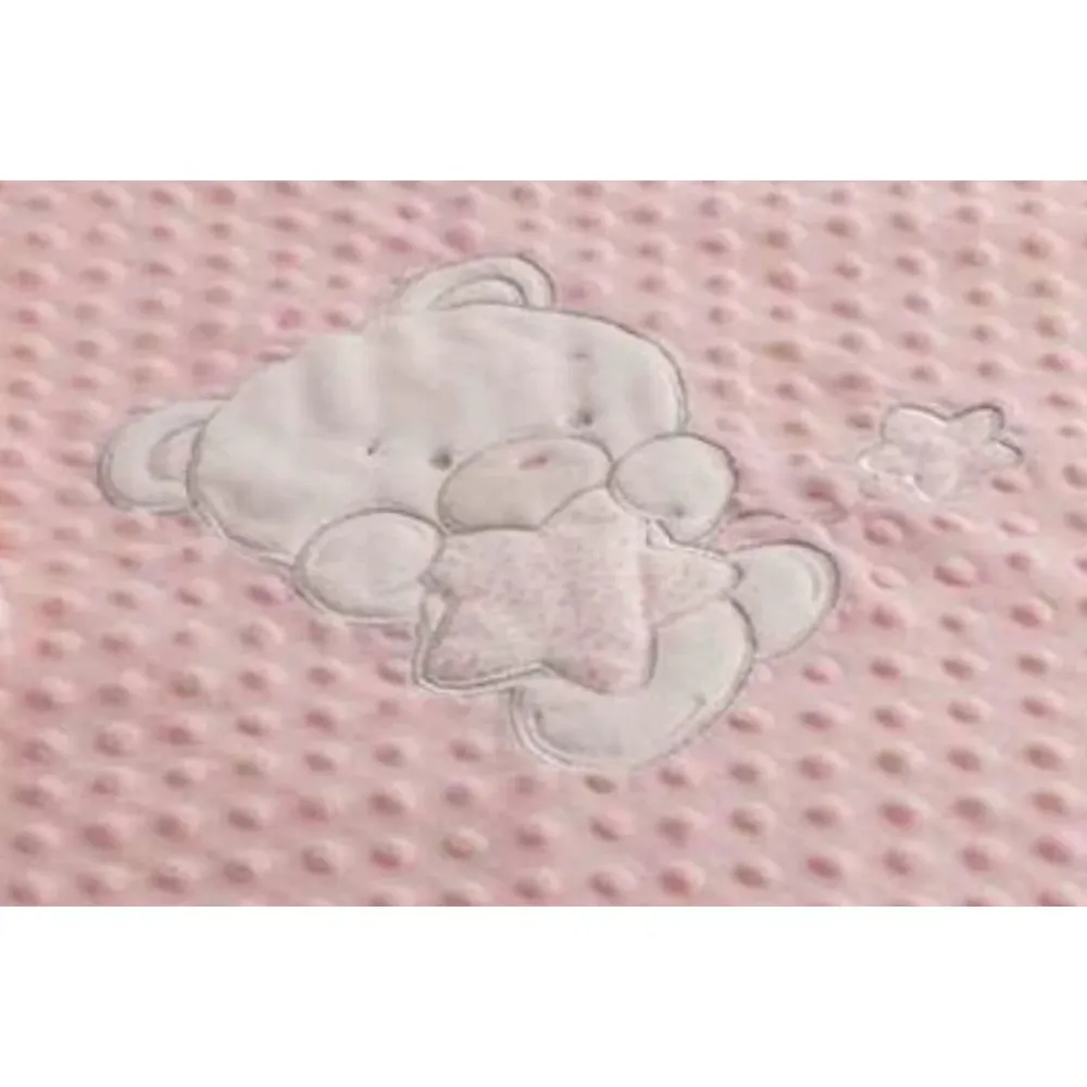 Manta rosa para bebe recién nacido sofá cama. Manta infantil color rosa bordado osito