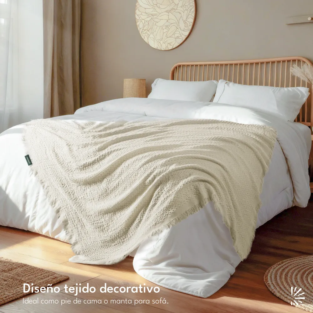 Manta Tejida Decorativa Almendra