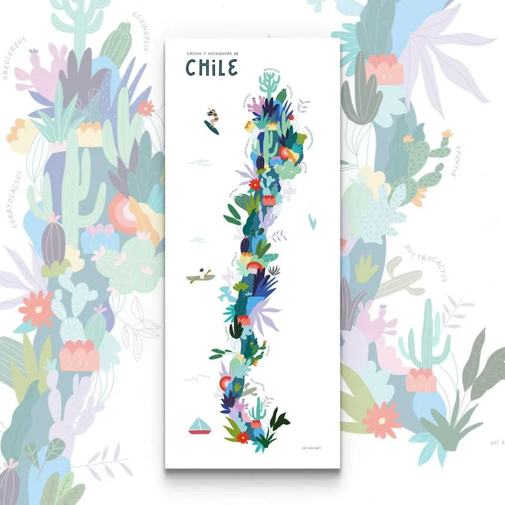 Mapa de Cactus y Suculentas de Chile - Lámina MAPPIN