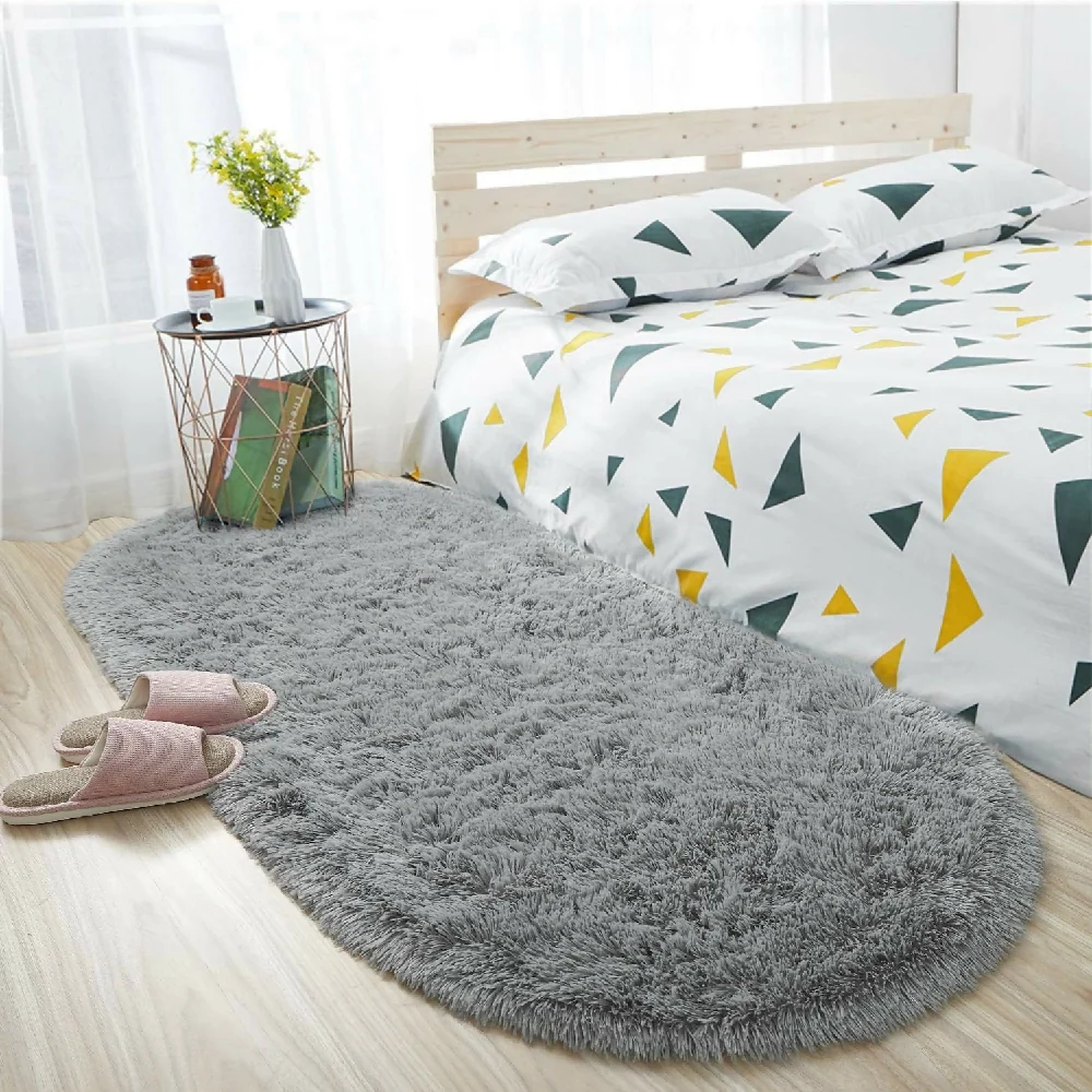 Tapete Pie de Cama Ovalado Gris Claro Marketplace - DB
