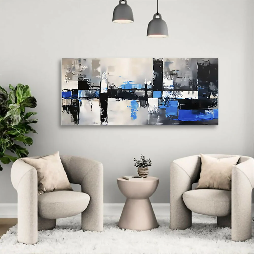 Cuadro Ciudad Azul Horizontal Grande 140 X 50 X 3 Cms Marketplace - HO