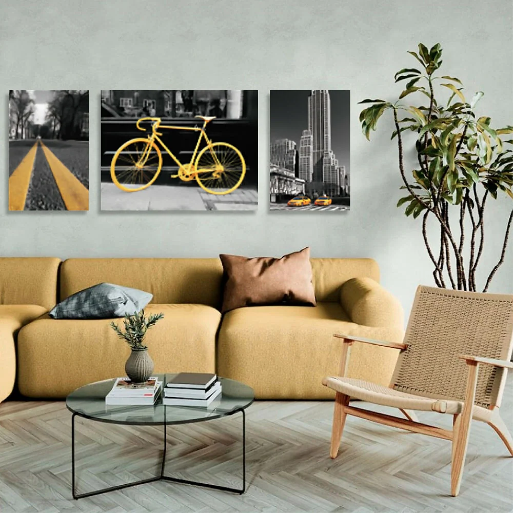 Cuadro Triptico Contraste Amarillo 1 60 X 40 X 3 Cms Marketplace - HO