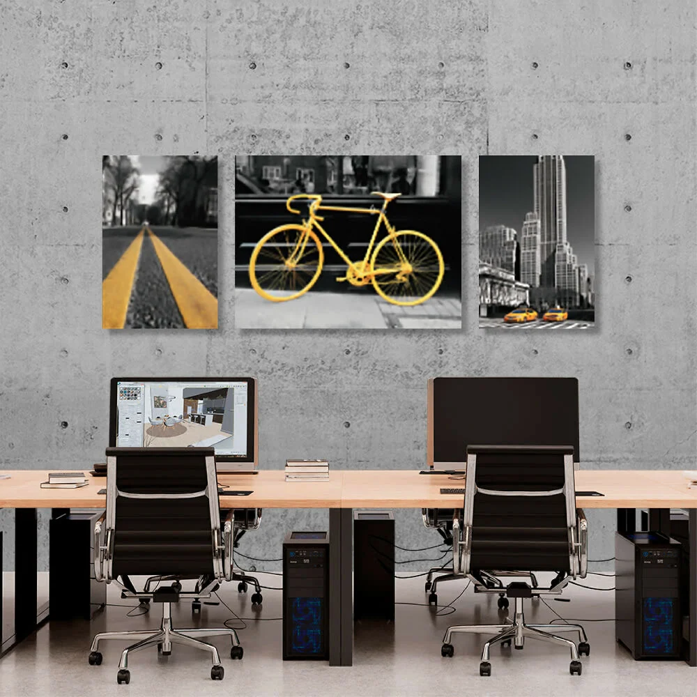 Cuadro Triptico Contraste Amarillo 1 60 X 40 X 3 Cms Marketplace - HO