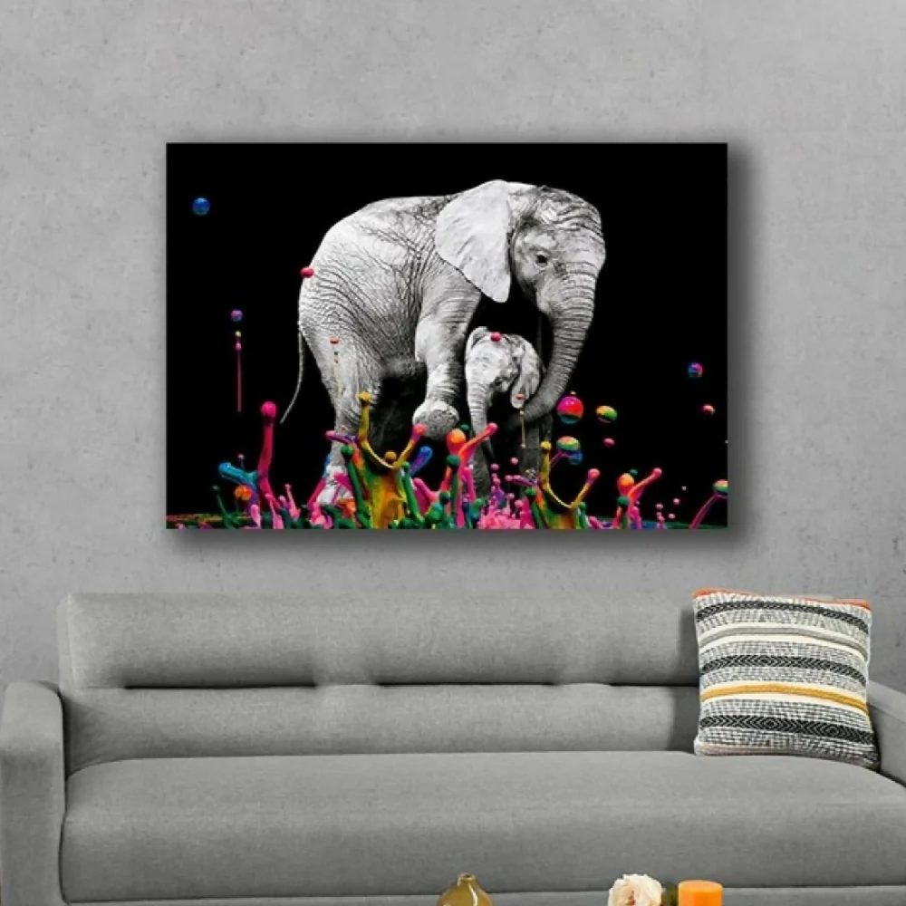 Cuadro Decorativo Elefante Pintura Piso XL 120X80 cm - Impresion en Tela Marketplace - HV