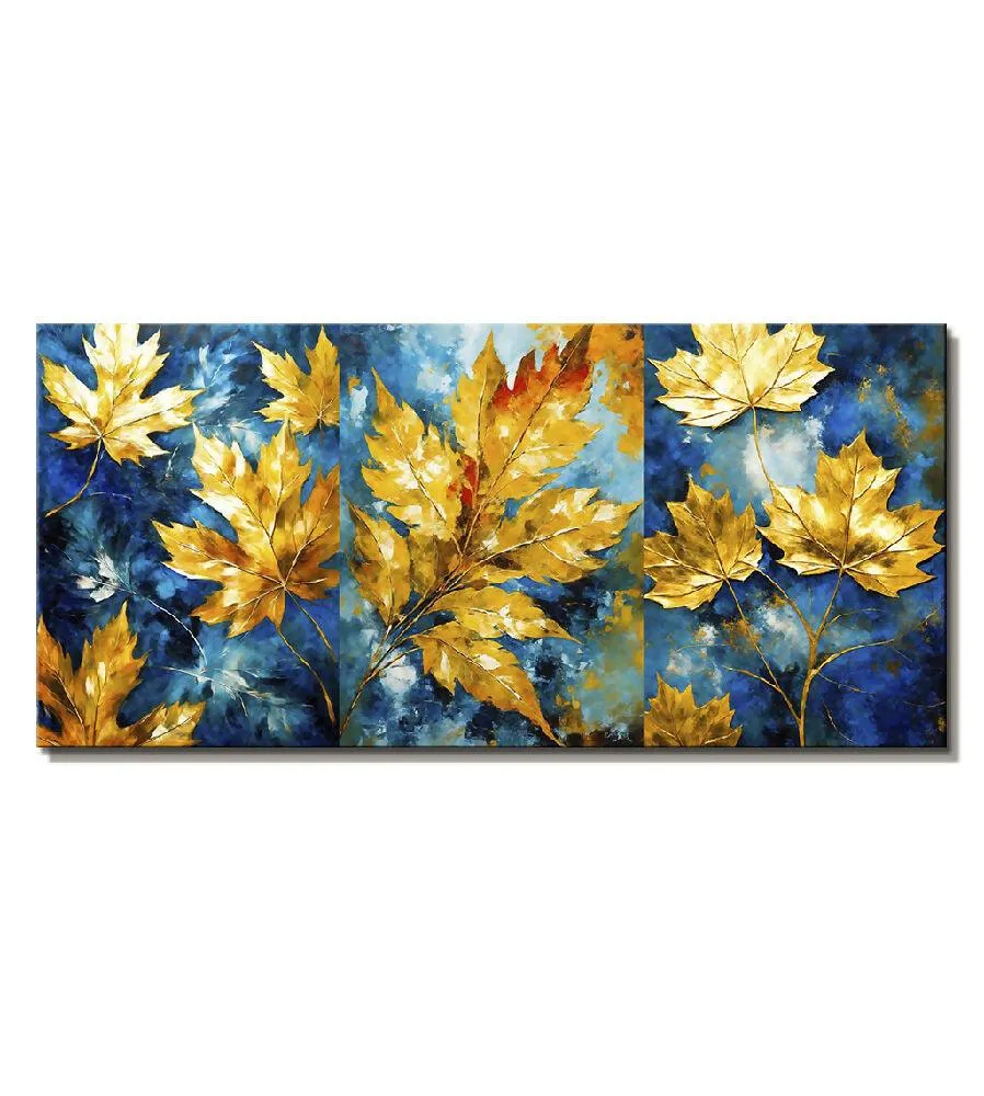 Lienzo Arte Abstracto Estilo Óleo Plantas Dorado Y Azul 118x55cm Marketplace - PD