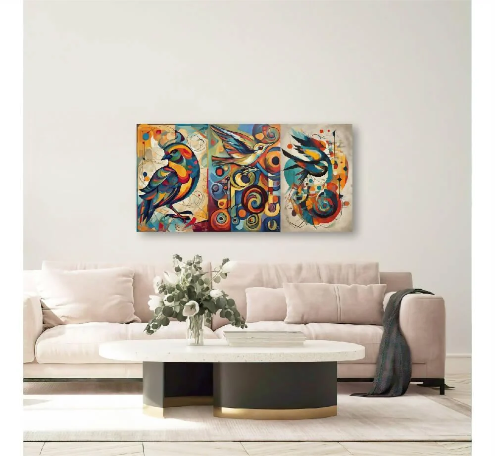 Lienzo Cuadro Decorativo Abstracto Aves De Color 34X72CM Marketplace - PD