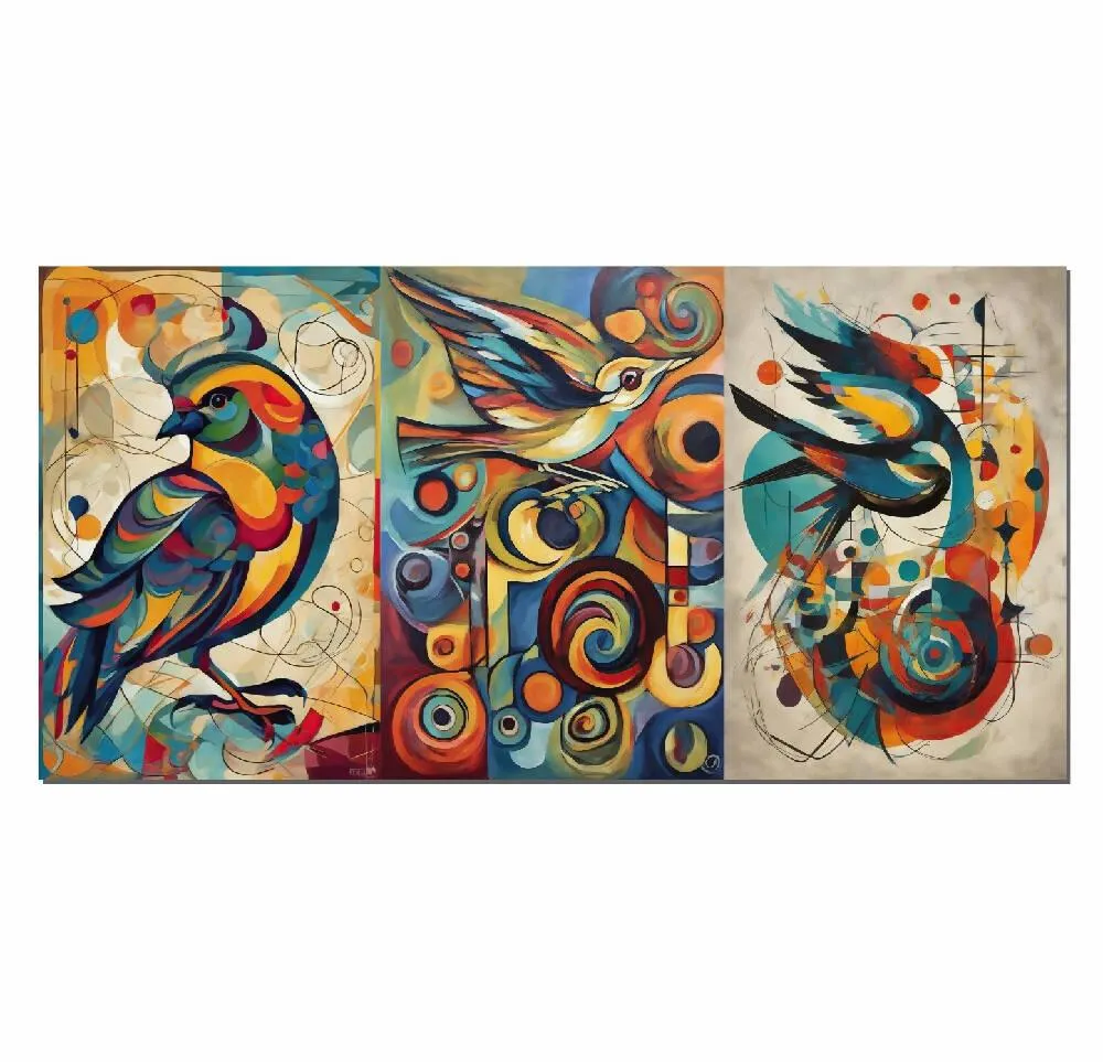 Lienzo Cuadro Decorativo Abstracto Aves De Color 34X72CM Marketplace - PD