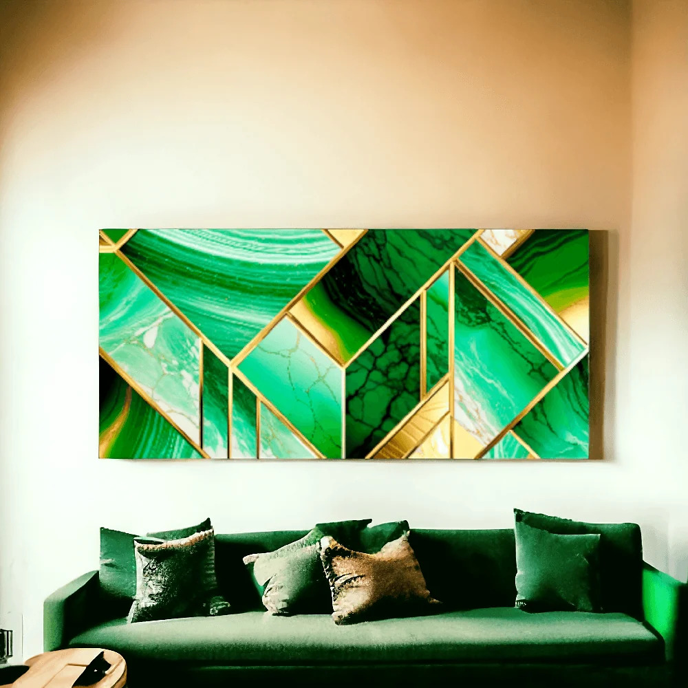 Lienzo Cuadro Decorativo Abstracto Verde y Dorado 118x55cm Marketplace - PD