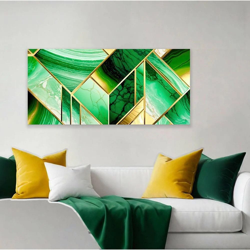 Lienzo Cuadro Decorativo Abstracto Verde y Dorado 118x55cm Marketplace - PD