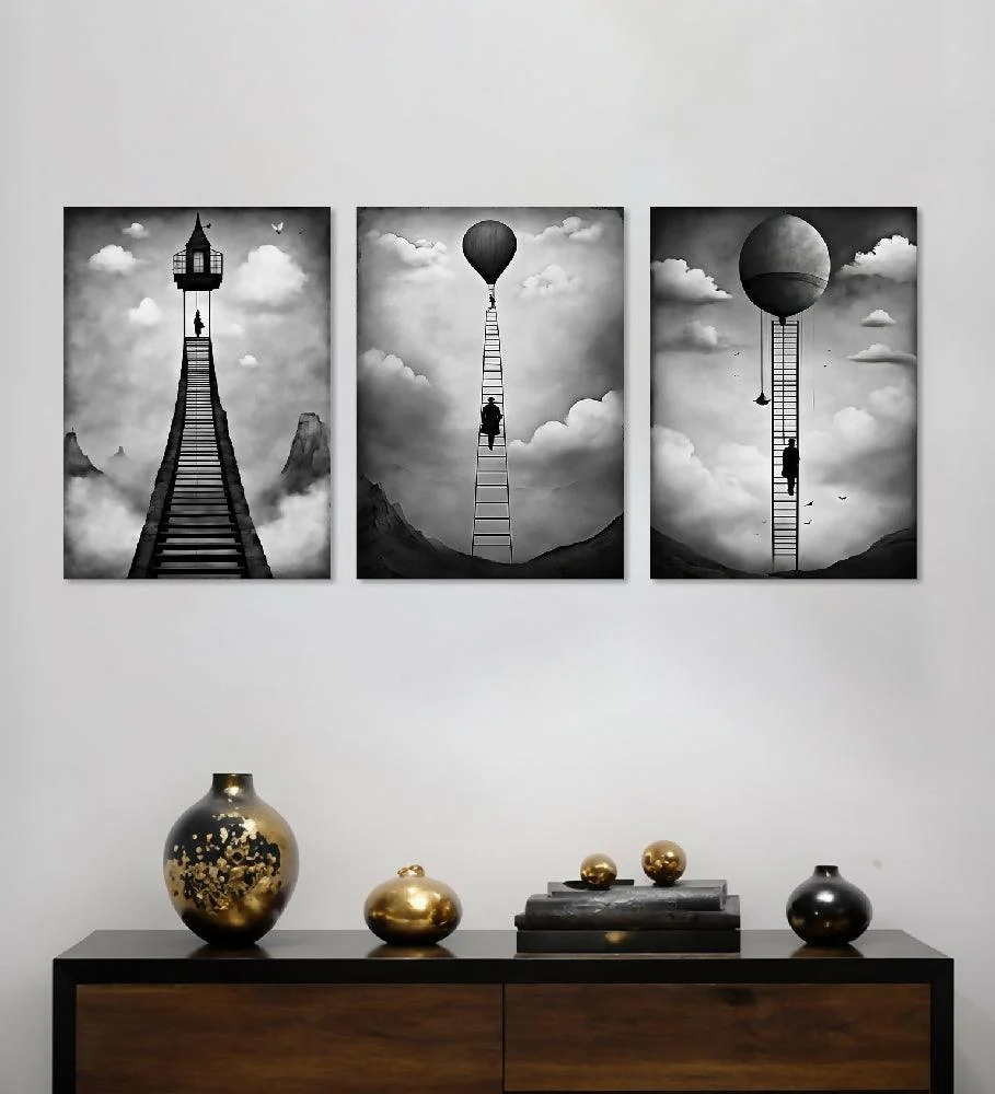 Lienzo Tríptico Arte de Camino Al Éxito Set X 3 de 60x43cm c/u Marketplace - PD