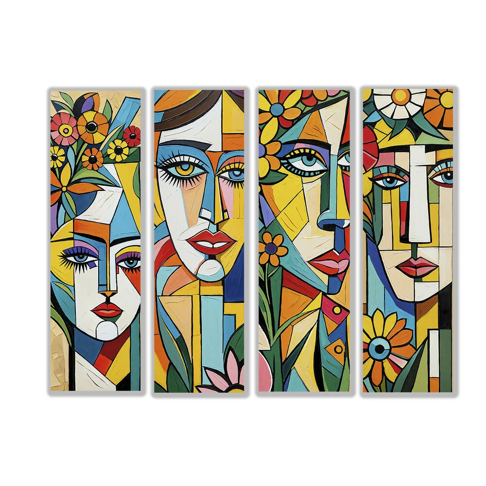 Lienzos Cuadros Rostros en Armoní Estilo Cubista Set X 4 de 60x18CM Marketplace - PD
