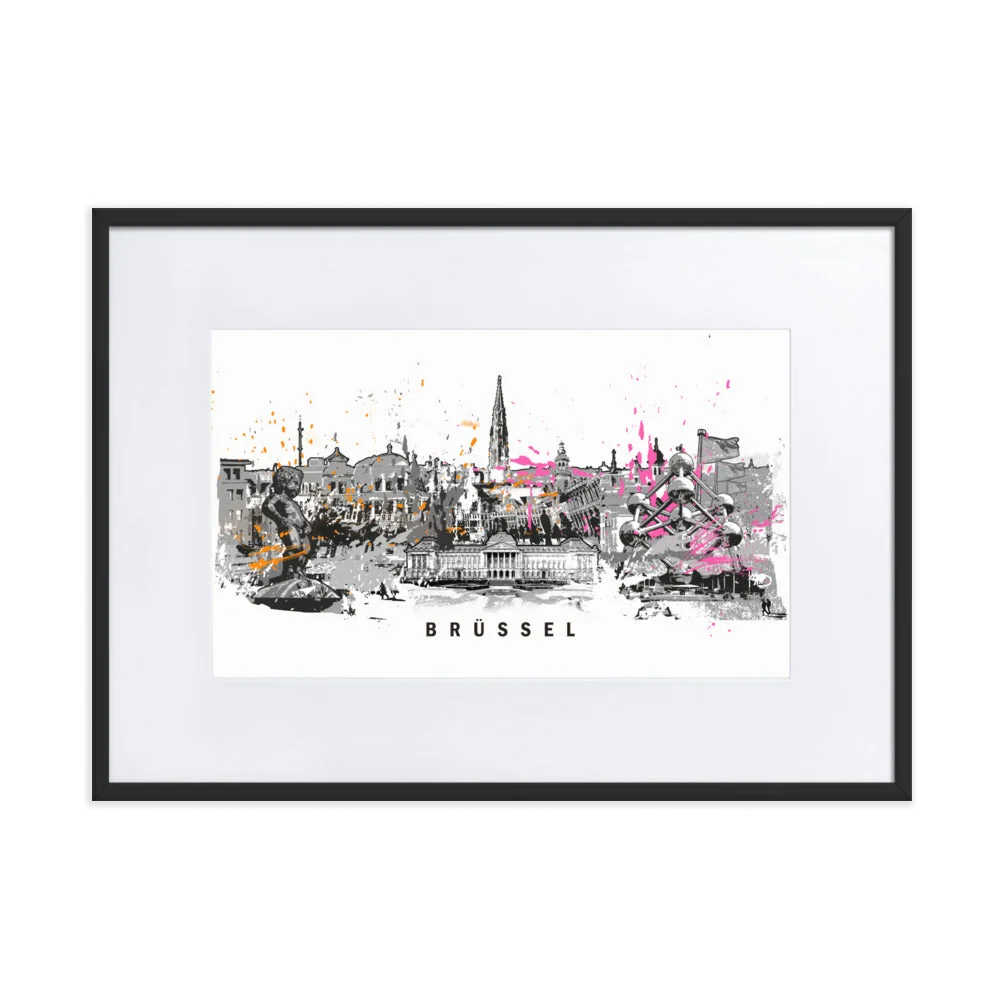 Cartel con passepartout - horizonte de Bruselas Negro Marko Kurth
