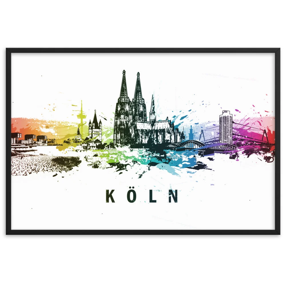 Póster con marco - Skyline Colonia Negro Marko Kurth
