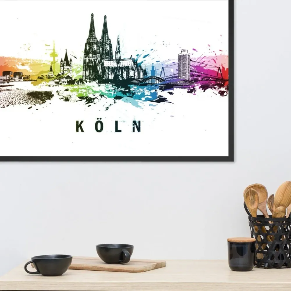 Póster con marco - Skyline Colonia Negro Marko Kurth