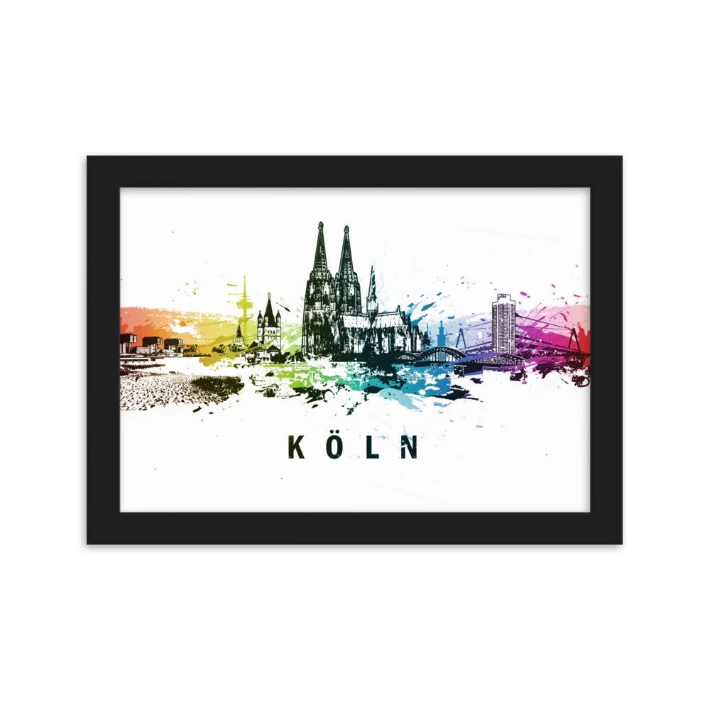 Póster con marco - Skyline Colonia Negro Marko Kurth
