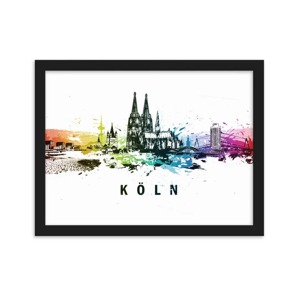 Póster con marco - Skyline Colonia Negro Marko Kurth