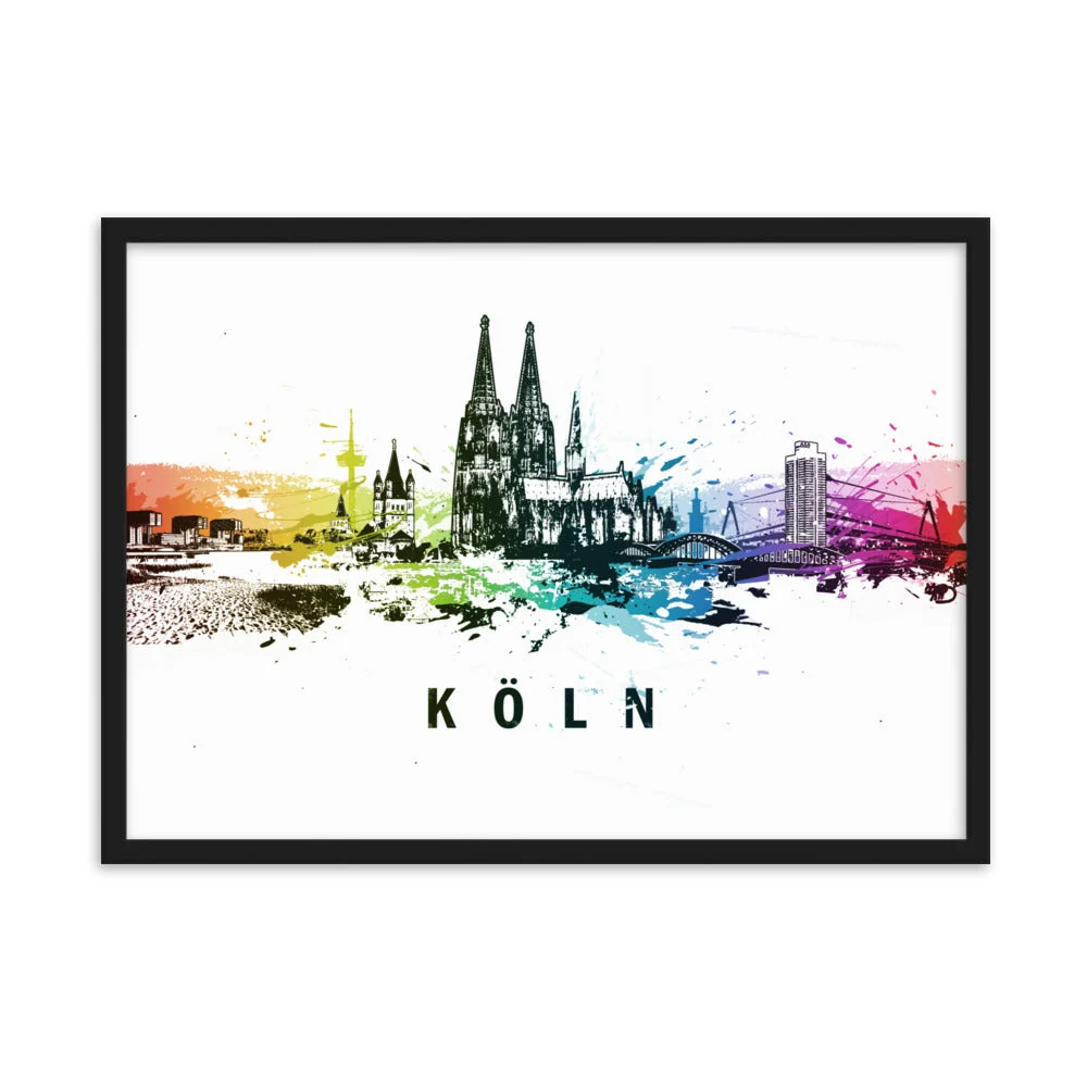 Póster con marco - Skyline Colonia Negro Marko Kurth
