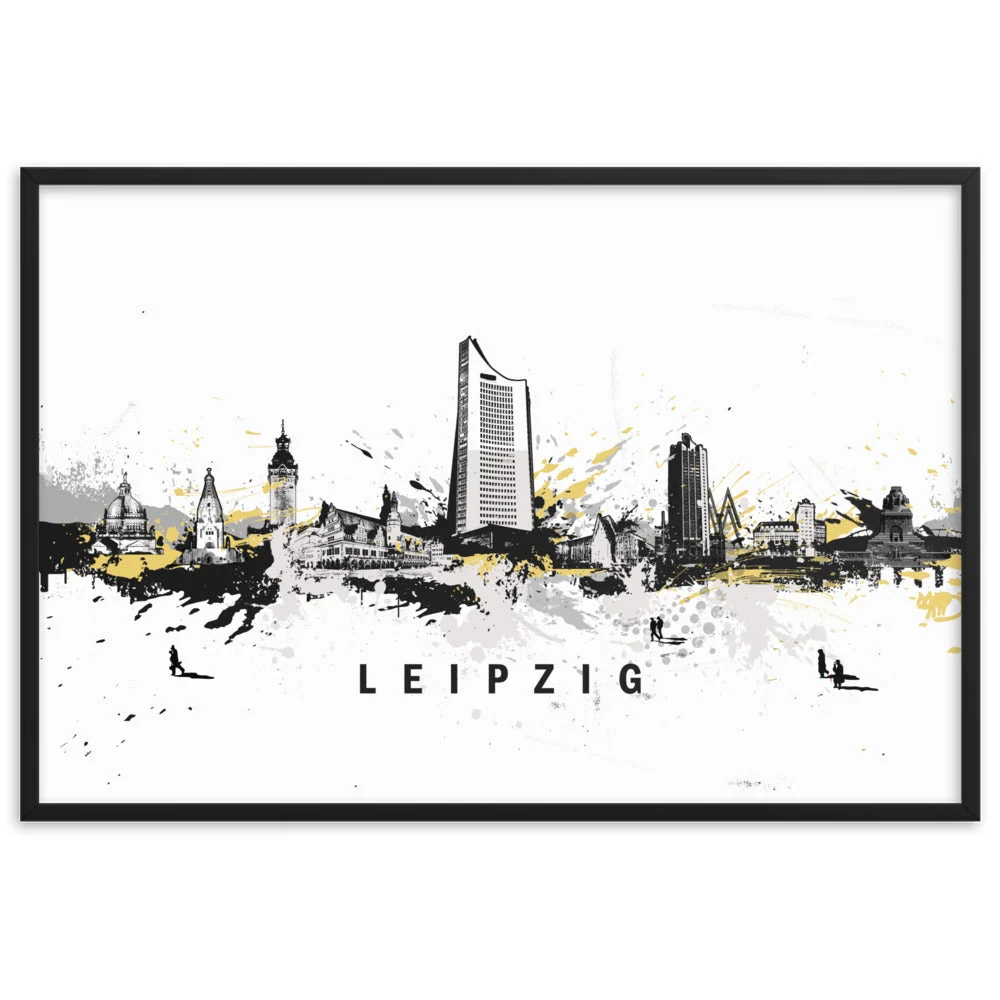 Póster con marco - Skyline Leipzig Negro Marko Kurth