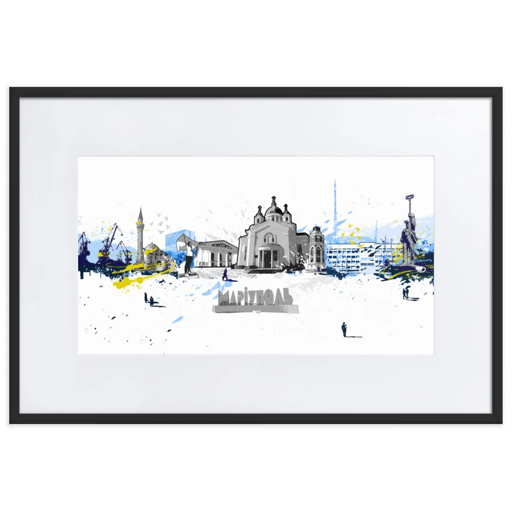 Póster con Passepartout - Skyline Mariupol Negro Marko Kurth