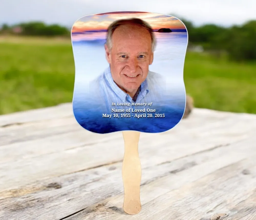 Abanico conmemorativo de cartulina Dusk con mango de madera (paquete de 10) Memorial Keepsakes