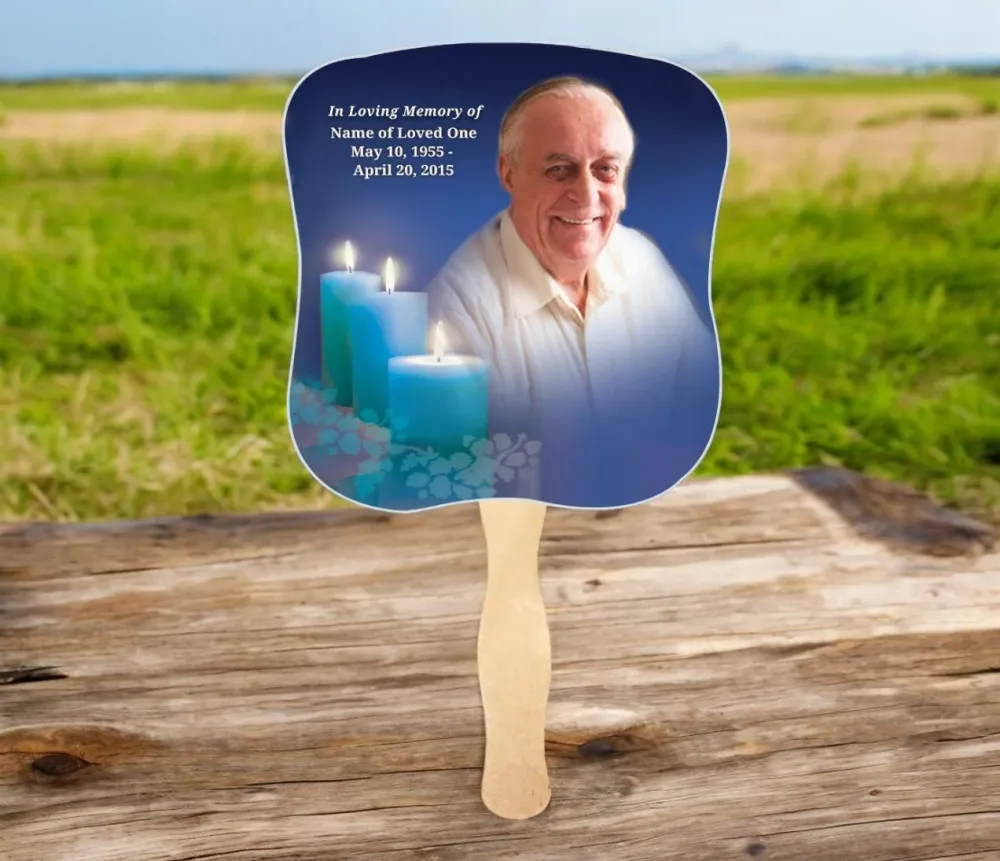 Abanico conmemorativo de cartulina Enlighten con mango de madera (paquete de 10) Memorial Keepsakes