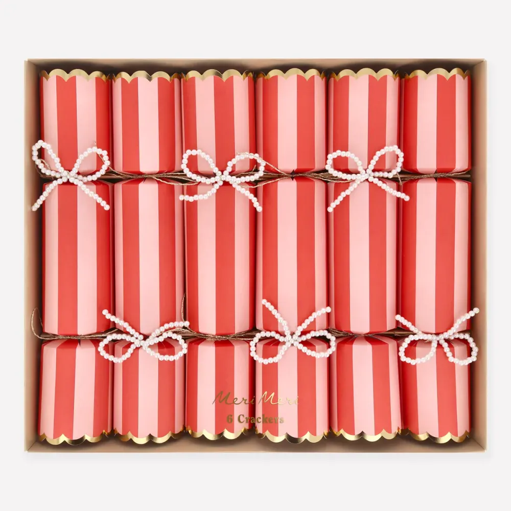Crackers de Navidad Rayas Rojas y Rosas – Pack de 6 Meri Meri