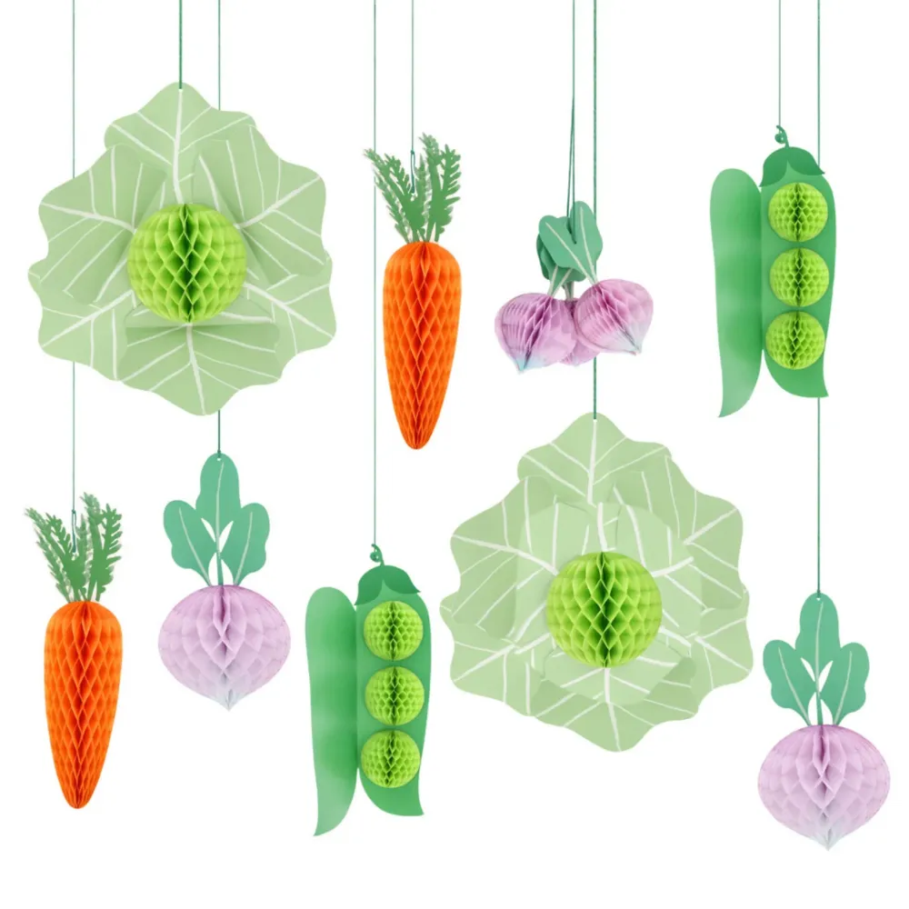 Decoraciones colgantes de verduras en papel estilo panal MeriMeri