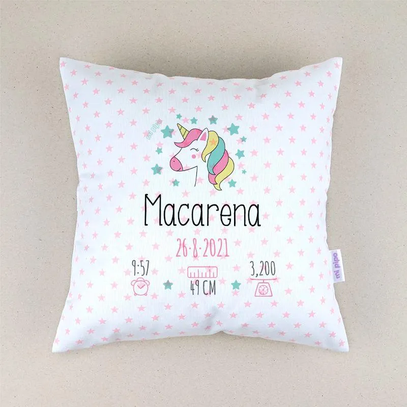 Cojín Personalizado Bebe Unicornio Nacimiento Mi Pipo