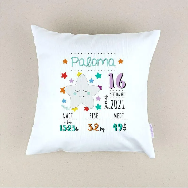 Cojín Personalizado Datos Nacimiento Estrella Mi Pipo