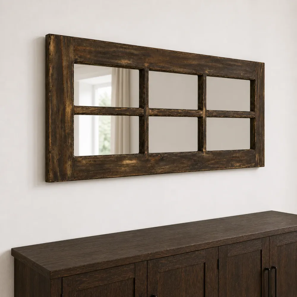 Espejo Pared Madera - Linea Retro Ventanal Oscuro Mi tienda