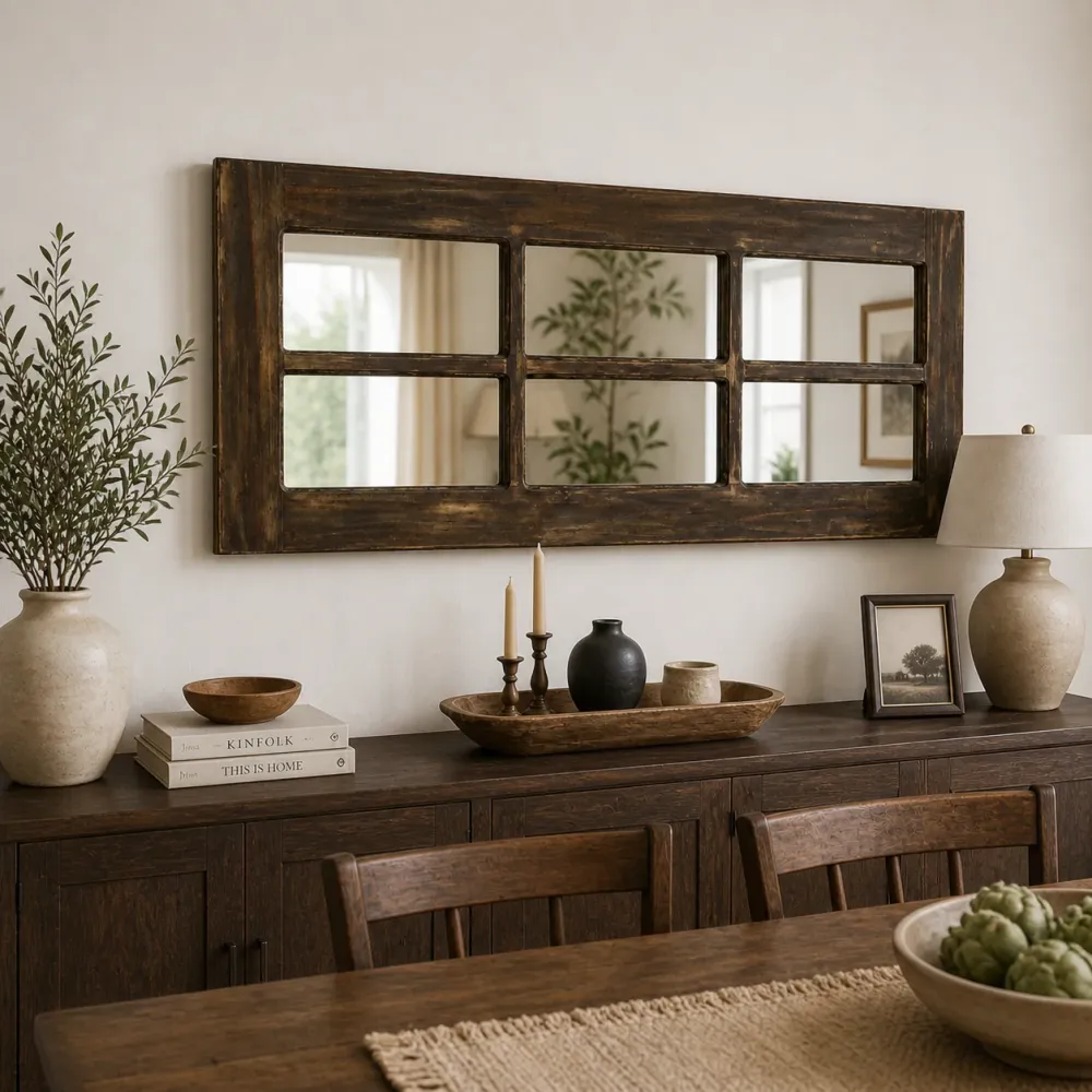 Espejo Pared Madera - Linea Retro Ventanal Oscuro Mi tienda