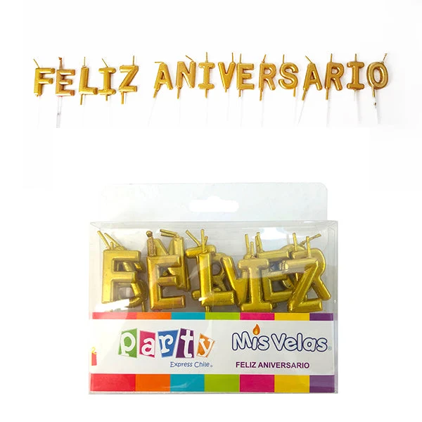 Vela Feliz Aniversario Dorado Mi tienda