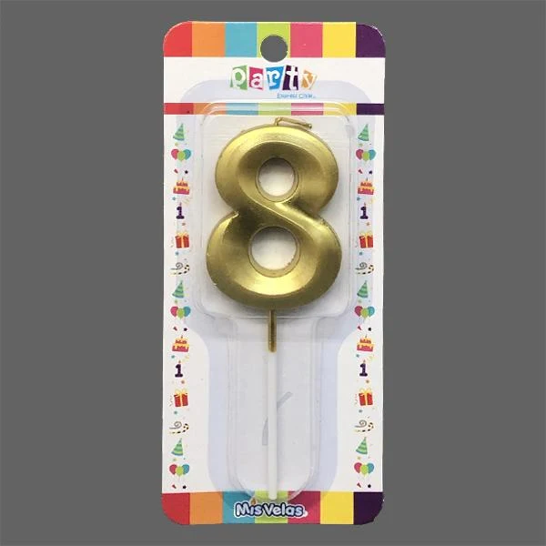 Vela Numeral Stick Metal Dorado N 8 Mi tienda