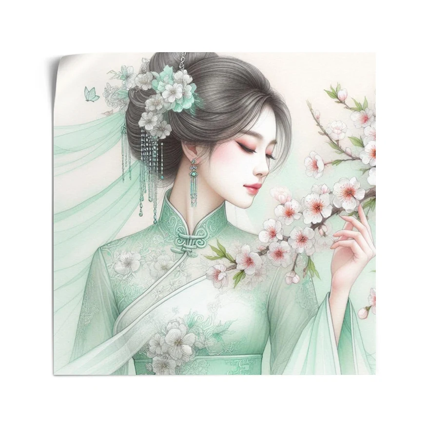 Mujer Y Flores De Cerezo Poster