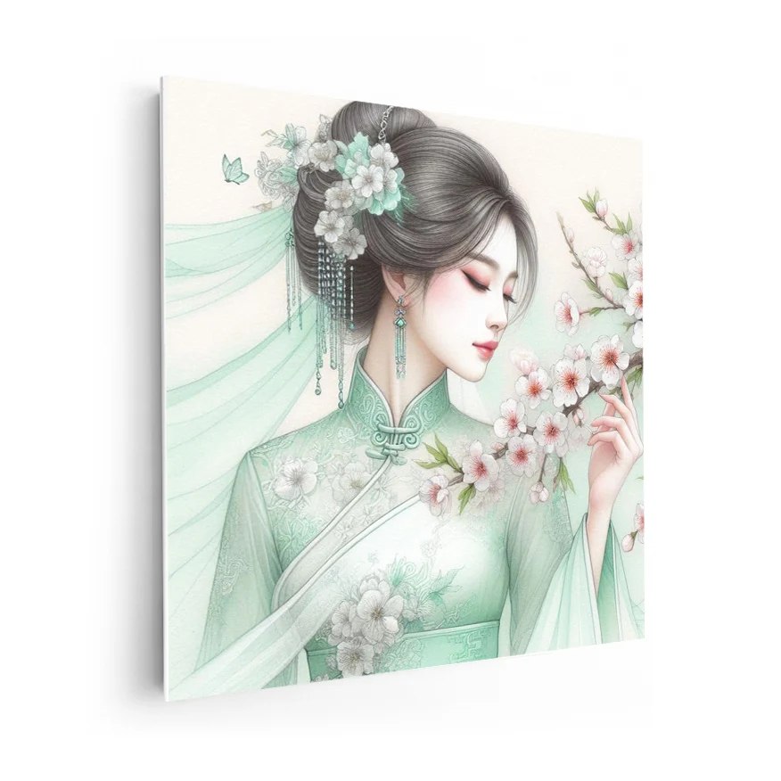 Mujer Y Flores De Cerezo Poster